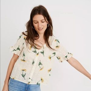 Madewell Eyelet Village Ruffle-Sleeve Shirt in Sunflower Scatter size Small
